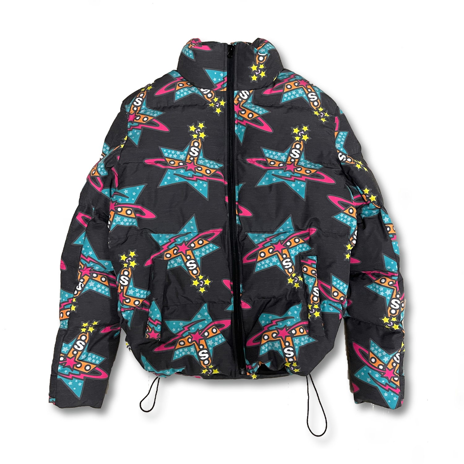 All Over Star Print Puffer Black